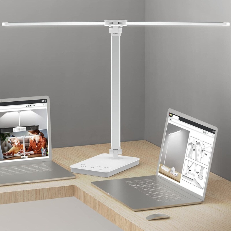 Bright LED Desk Lamp for Home Office - Dual Swing Arm Eye-Caring Architect Task Lamp, Adjustable Foldable Table Lamp
