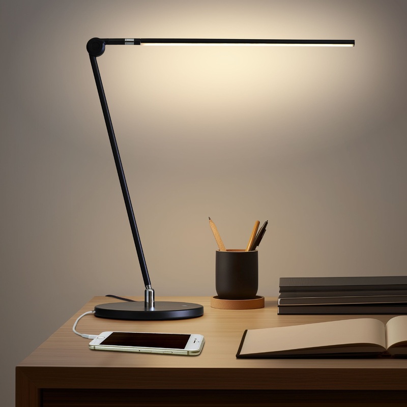 Brightech Libra 39 in. Classic Black Dimmable LED Industrial Desk Lamp with USB Port and Adjustable Lamp Head