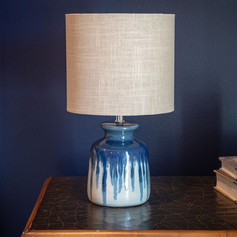 Ceramic Table Lamp, Blue Drip Glaze Finish