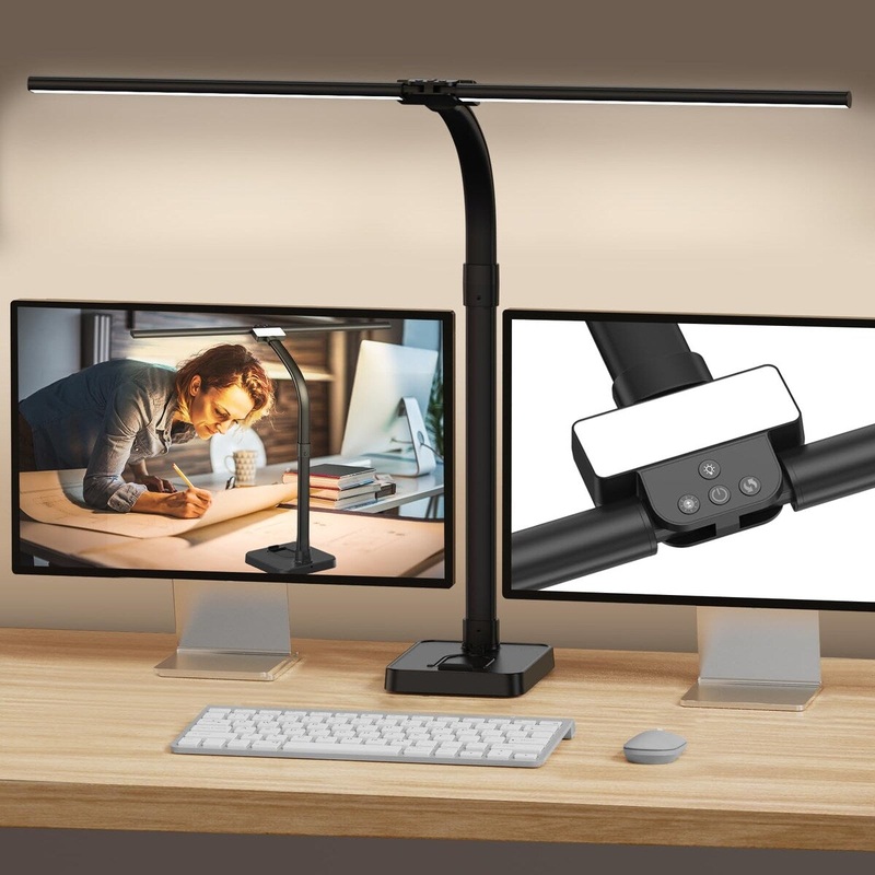 LED Desk Lamp,24W Bright Desk Lamp with Phone Holder Base - 25 Lighting Modes Eye-Caring Desk Light Adjustable Gooseneck Lamp