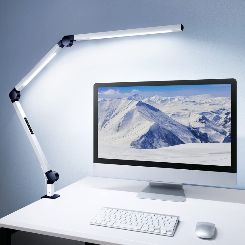 LED Desk Lamp, Dimmable 4 Color Modes & Brightness Swing Arm Eye-Caring Clip-on Architect Lamp Memory Function