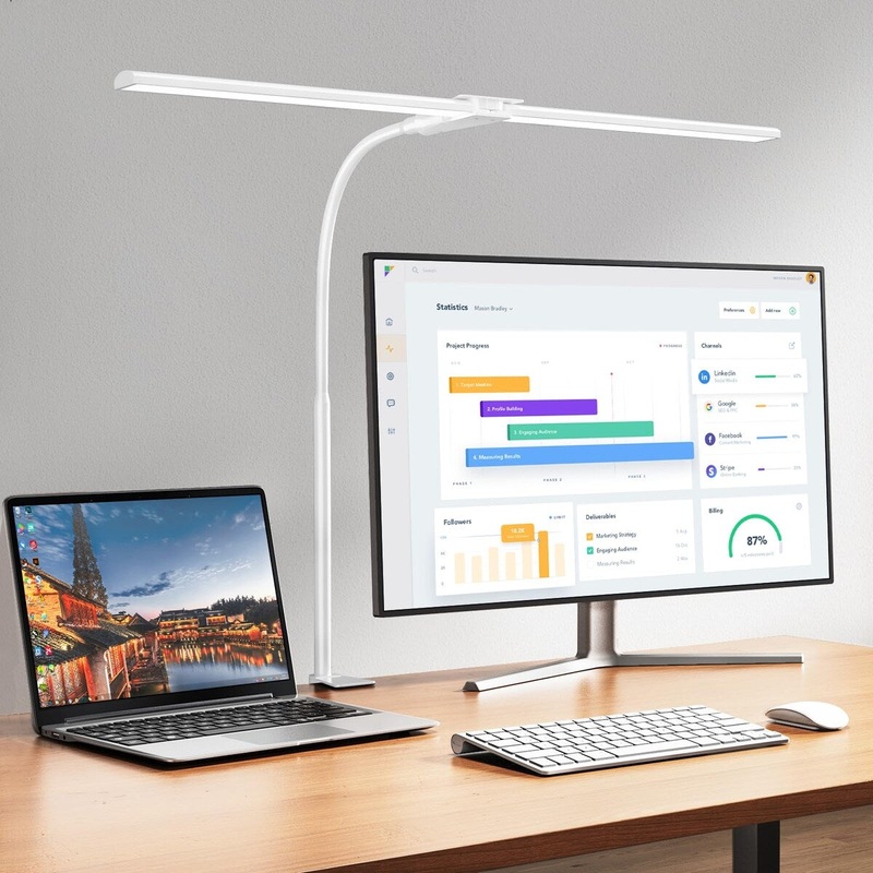 LED Desk lamp,Double Head Architect Desk Lamps,Extra Bright Workbench Office Lighting,Eye Protection Modern Desk Light