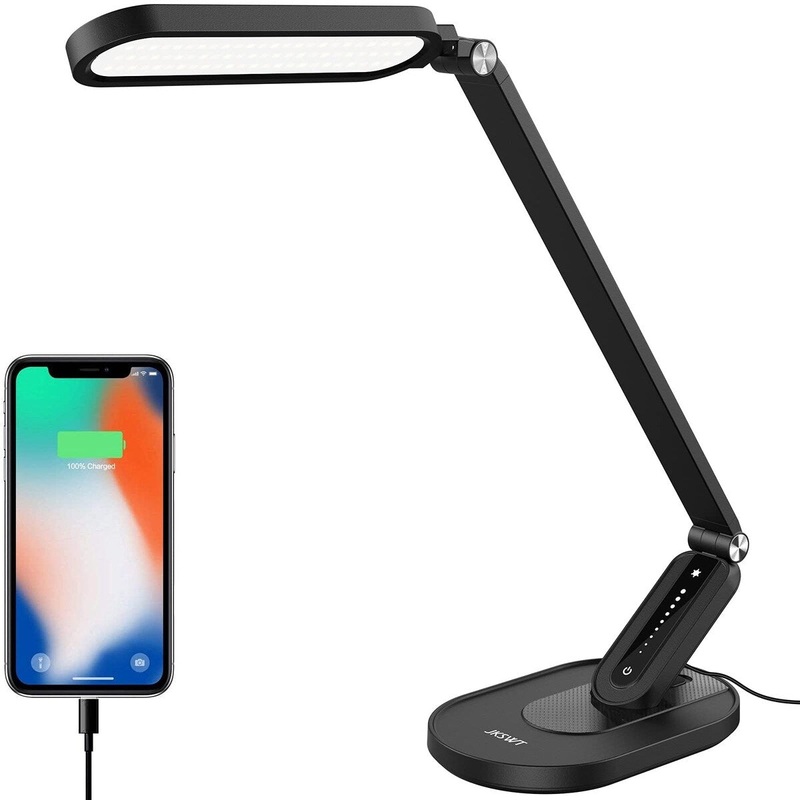 LED Desk Lamp, Eye-Caring Table Lamps Light Protects Eyes Dimmable Lamp with 5 Color Modes USB Charging Port Touch Control