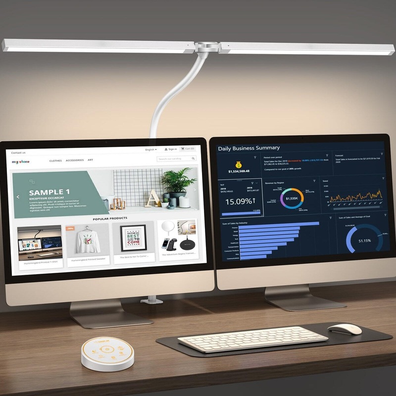 Led Desk Lamp for Office Home - Eye Caring Architect lamp with Clamp,Dual Screen Computer Monitor Gooseneck Smart Light