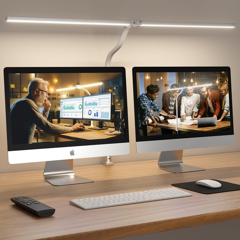 LED Desk Lamp, Remote Control Bright Desk Light Computer Lamp with Adapter 100 Lighting Modes Dimmable Clamp Desk Lighting