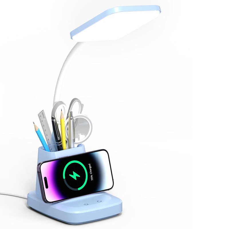 LED Desk Lamp , Touch Table Lamp with Wireless Charger 3 Color Modes 360 Adjustable Arm, Dimmable Desk Light