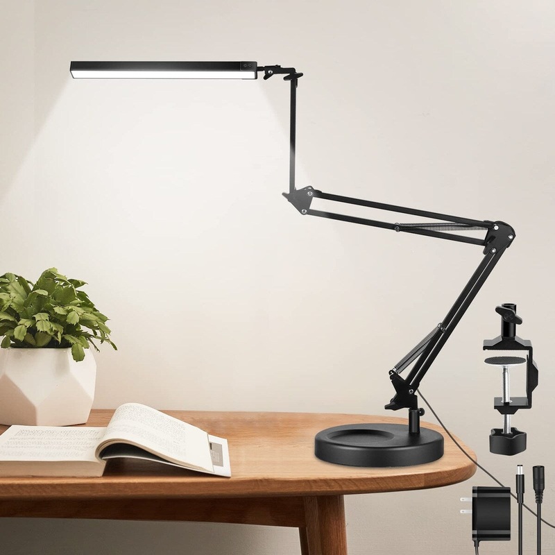 LED Desk Lamp with Clamp and Round Base, 24W 102 LED Eye Caring Table Lamp,3 Color Modes 10 Brightness Levels