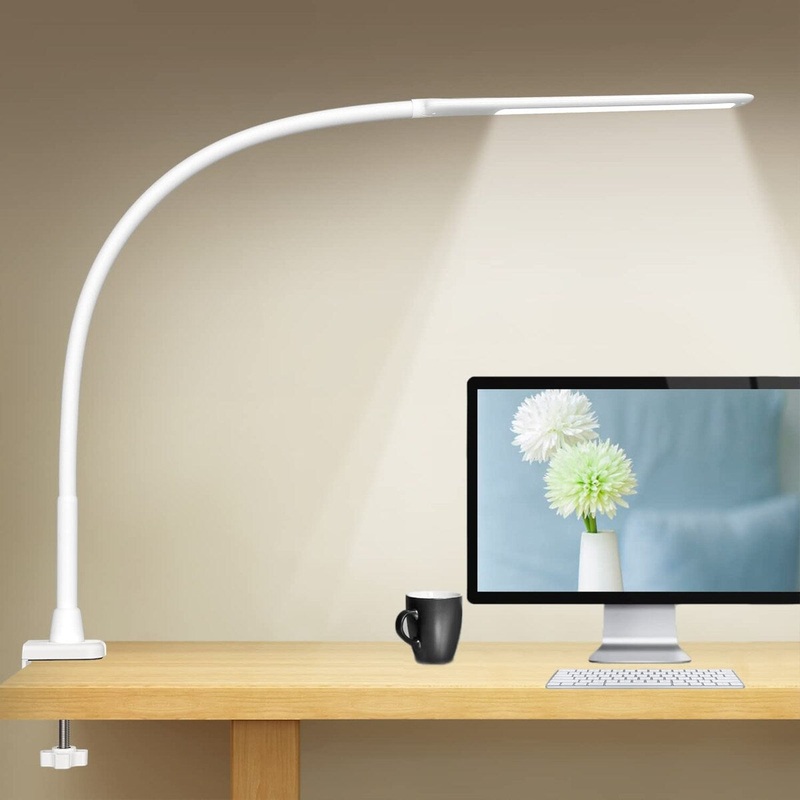LED Desk Lamp with Clamp,Flexible Gooseneck Architect Table Lamp - 5 Brightness Levels & 4 Color Modes, Touch Control
