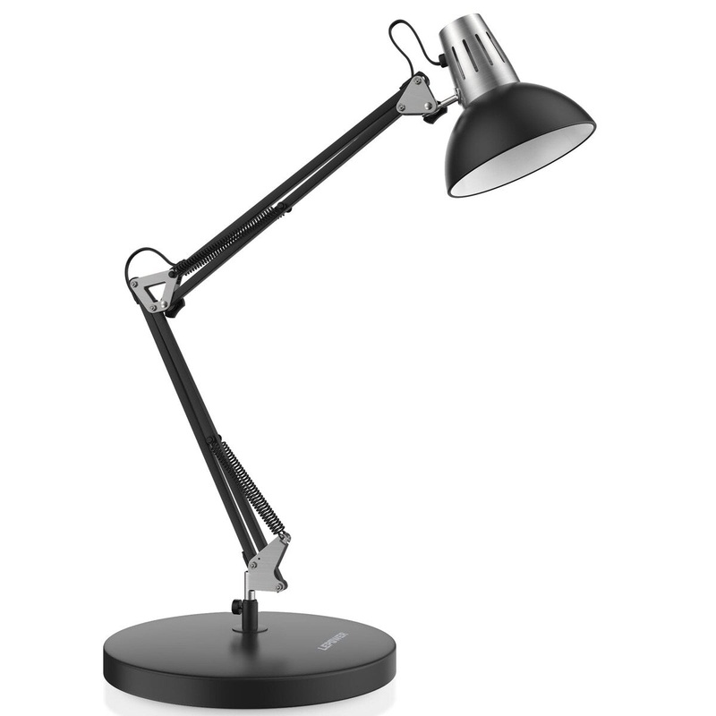 Metal Desk Lamp, Adjustable Goose Neck Architect Table Lamp with On/Off Switch, Swing Arm Desk Lamp with Clamp