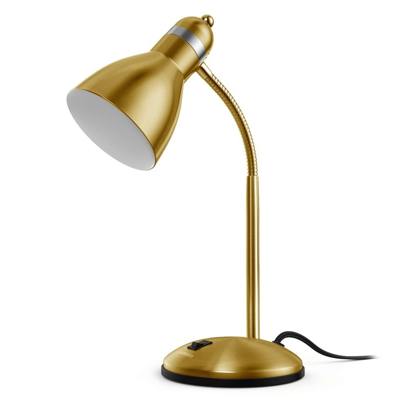 Metal Desk Lamp, Adjustable Goose Neck Table Lamp, Eye-Caring Study Desk Lamps for Bedroom, Study Room and Office (Gold)