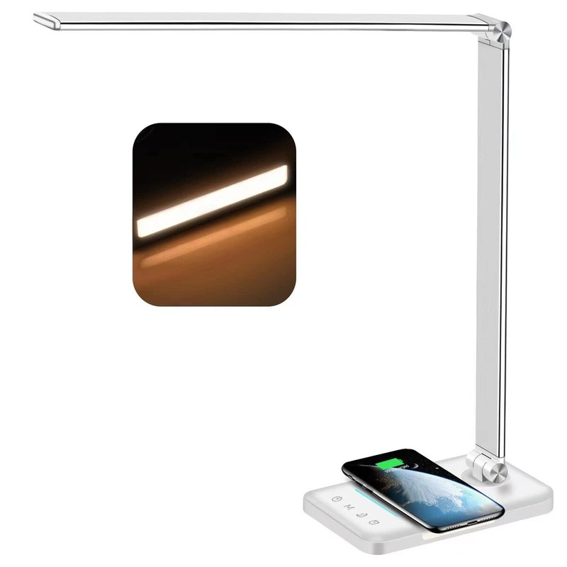 Multifunctional LED Desk Lamp with Wireless Charger, USB Charging Port, 5 Lighting Modes,5 Brightness Levels, Sensitive Control