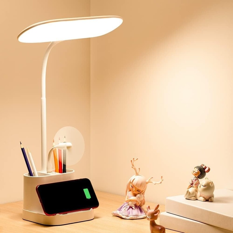 Office Lamp, 8w 3 Modes Battery Operated Lamp, White Desk Lamp for Desk, Study Lamps for Desk, Desk Lamps for Bedrooms