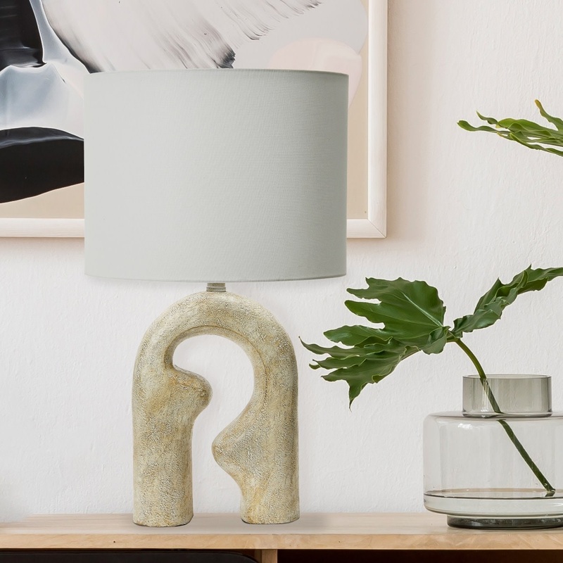 Resin Table Lamp with Linen Drum Shade