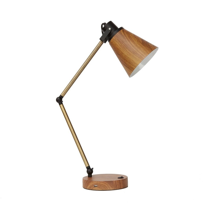Dixon Gold Metal Desk Lamp with USB Port
