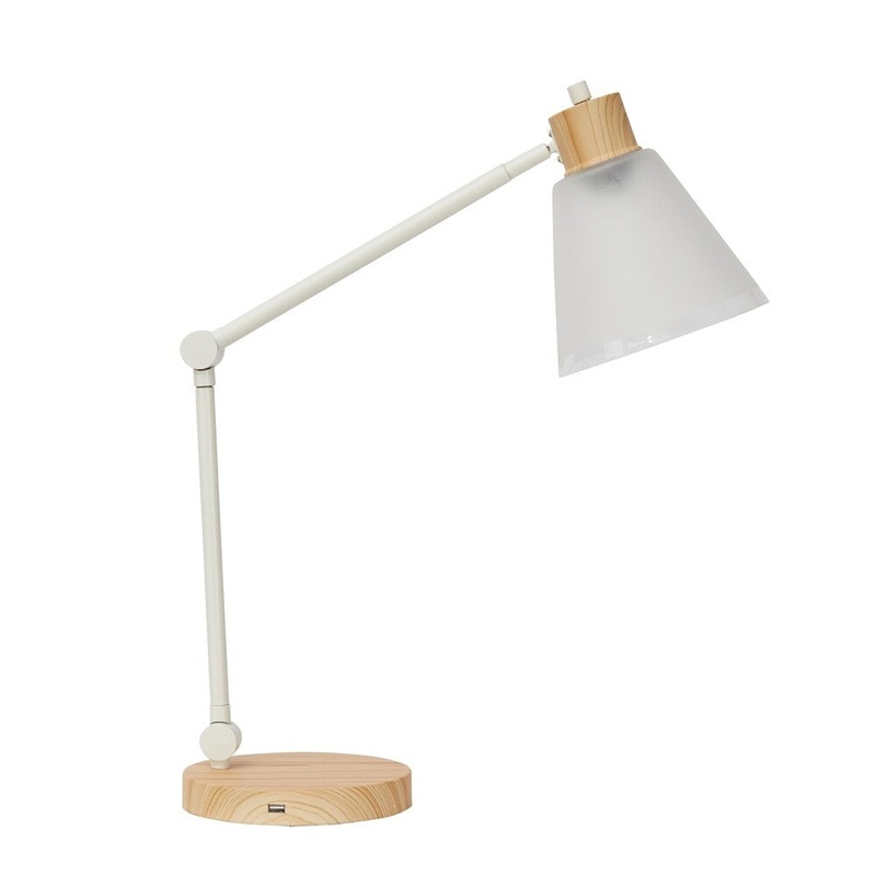 Doreen White Metal Desk Lamp with USB Port