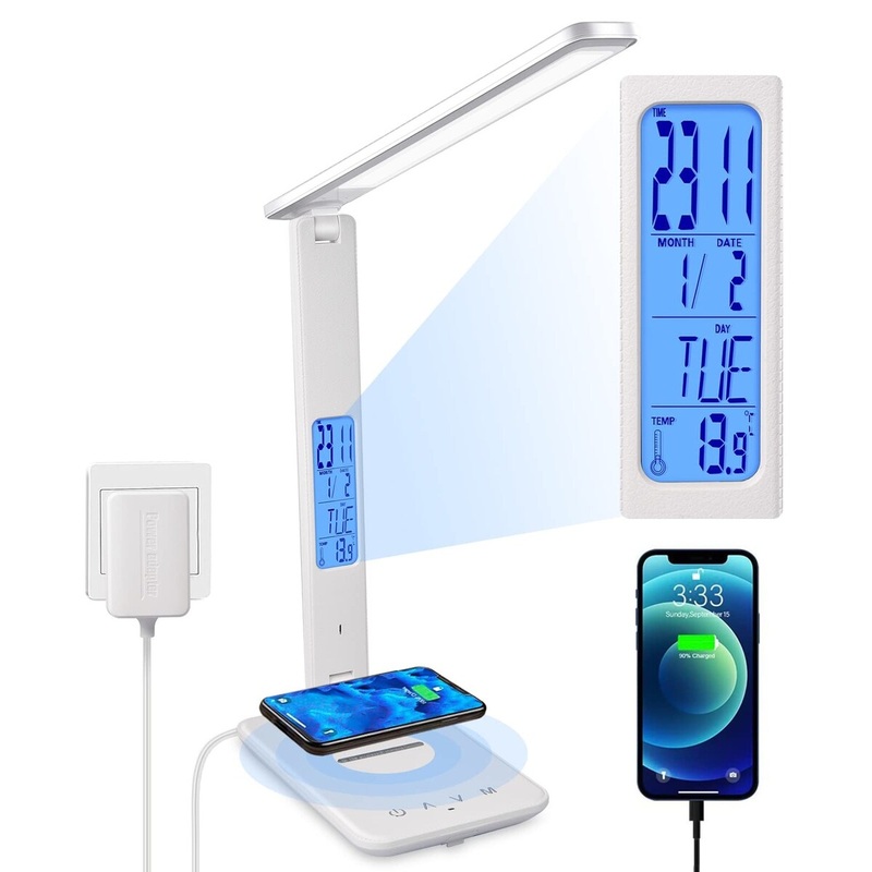 LED Desk Lamp, Desk Lamp with Wireless Charger, Suitable for Home, Office Dimmable Desk Lamp, with USB Charging Port