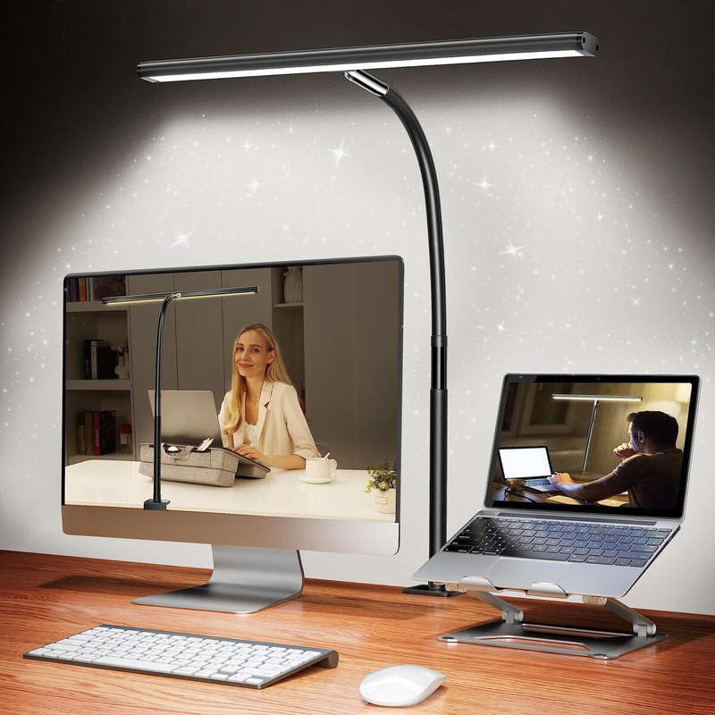 LED Desk Lamp, Eye-Caring Desk Light with Stepless Dimming Adjustable Flexible Gooseneck, 10W USB Adapter Desk Lamp