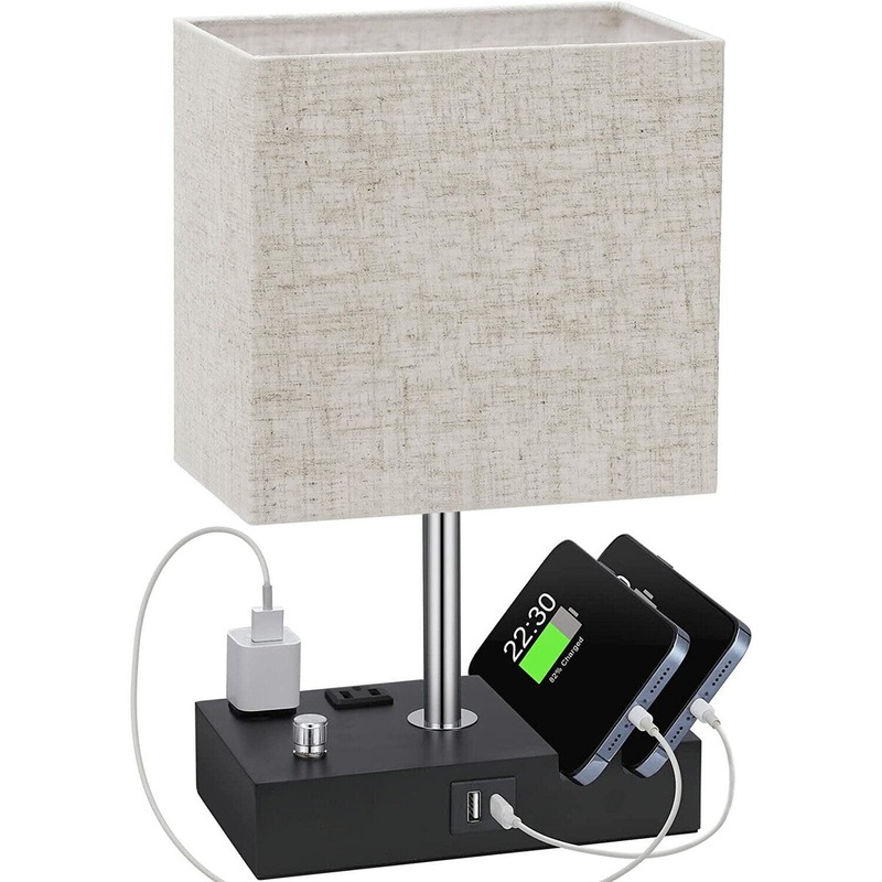 Modern Desk Lamp with 2 USB Ports and 2 AC Outlets - Beige
