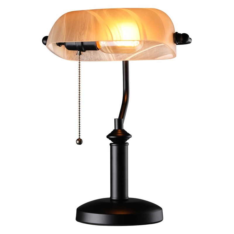 Pale Yellow Glass Bankers Desk Lamp, UL Listed, Antique Desk Lamps with Uniquely Textured, Traditional Library Lamp