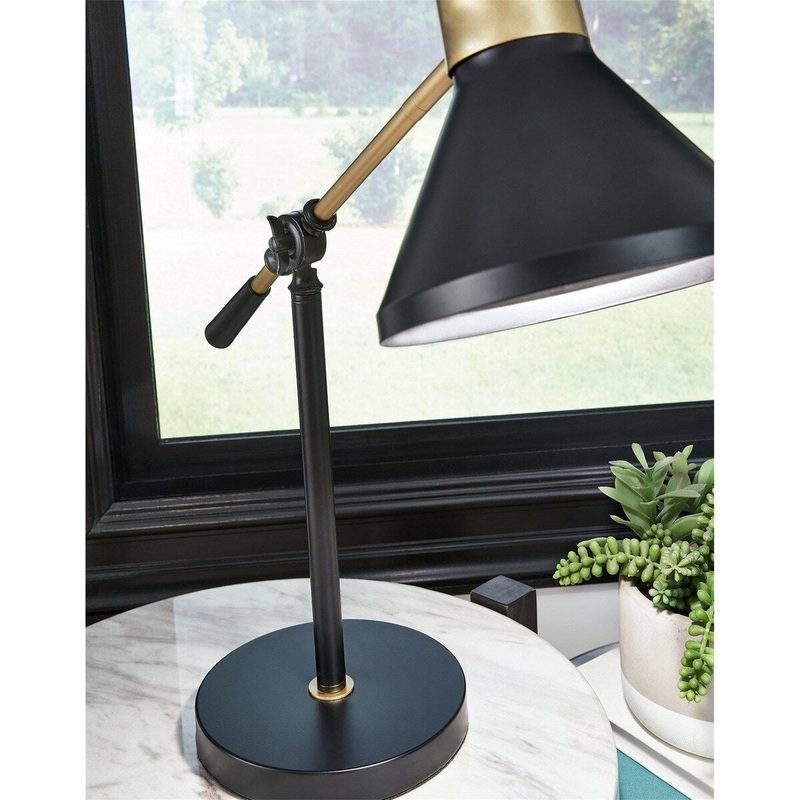 Black+Gold Finish Contemporary Desk Lamp Adjustable Neck and Shade