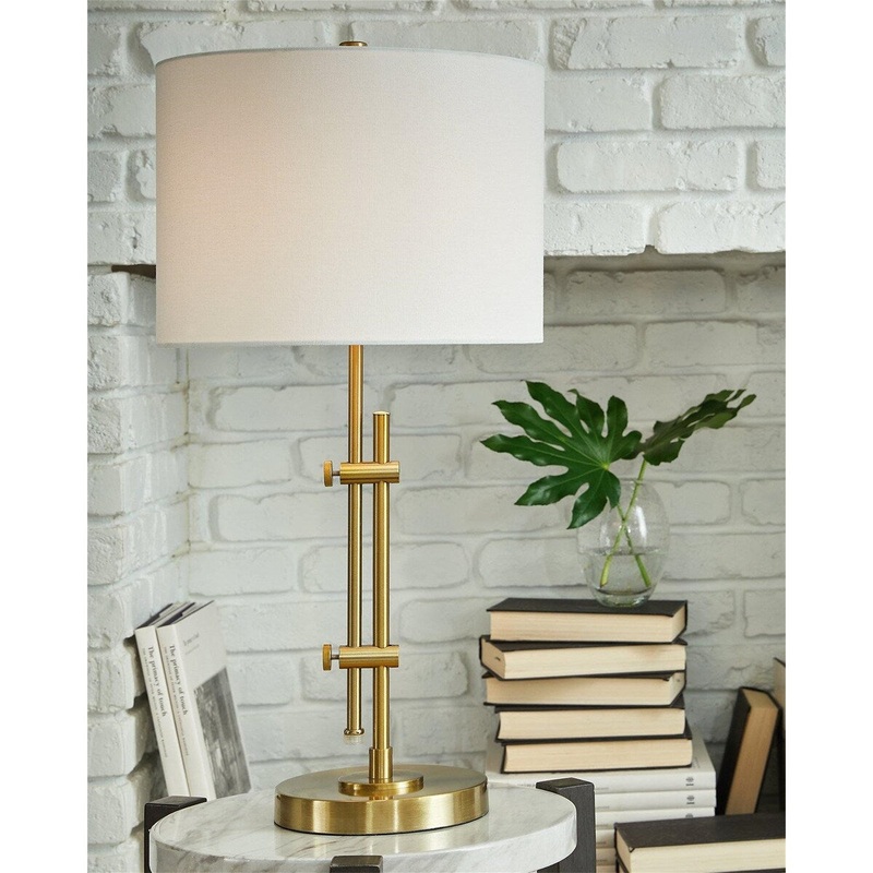 Contemporary Table Lamp Made of Metal with Drum Hardback Fabric Shade