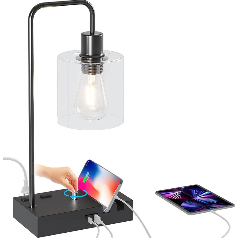 Desk Lamp with Type C USB Port, 2 Phone Stands, LED Bulb Included