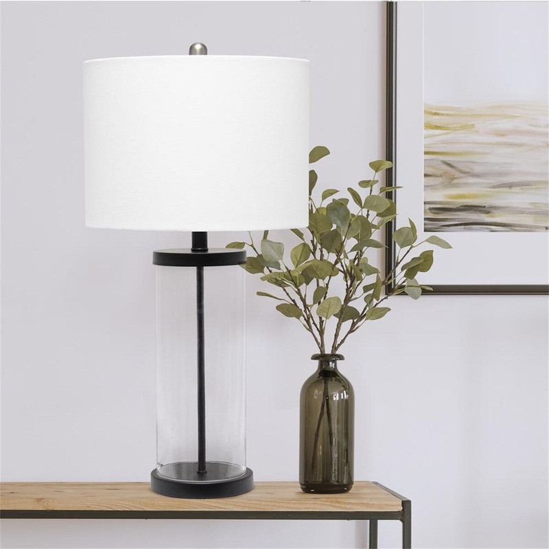 Enclosed Glass Table Lamp with Metal Accents Base