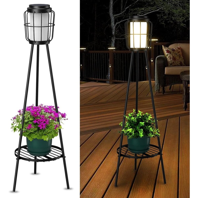 Metal Tripod Solar Lights Outdoor with Plant Stands for Garden Yard Pathway Driveway Porch,2 Pack