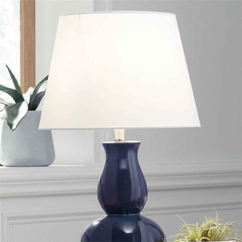 Navy Casual Table Lamp with a White Empire Shade for Living Room