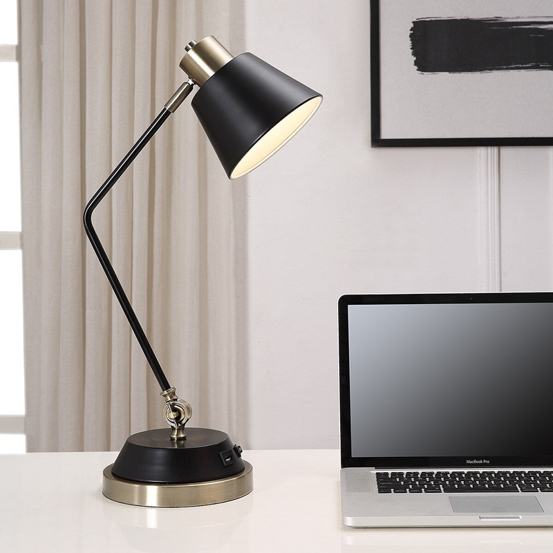 Porch & Den Black and Antique Brass Angled Pivoting Desk Lamp