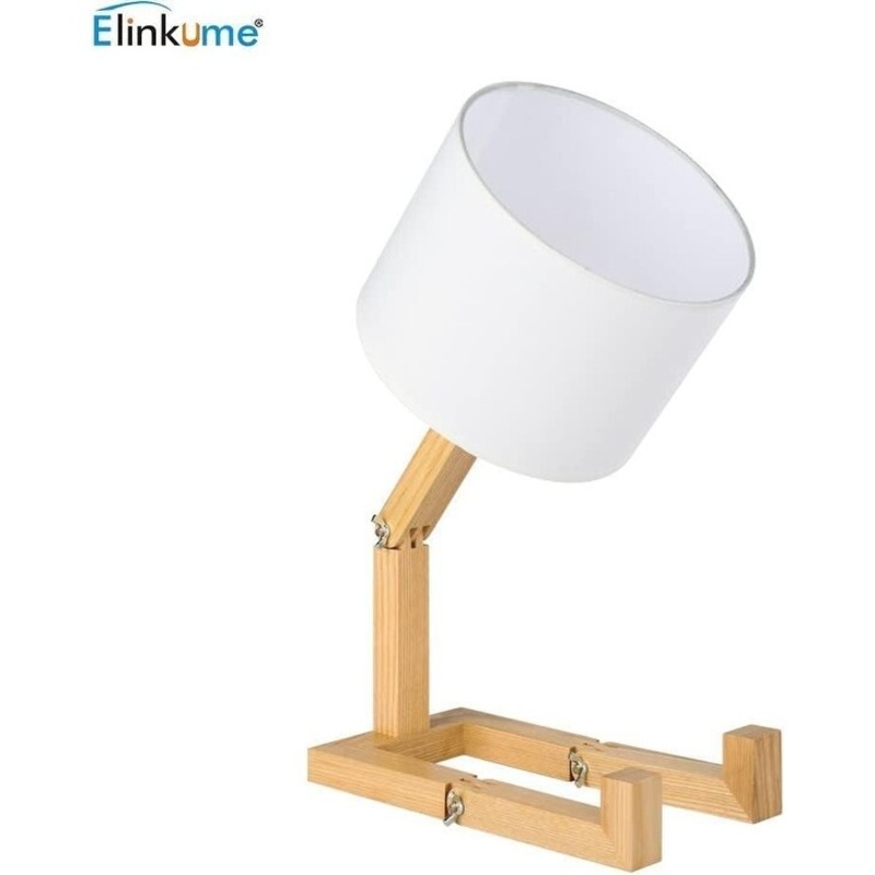 Robot Desk Lamp with Wood Base - Beige