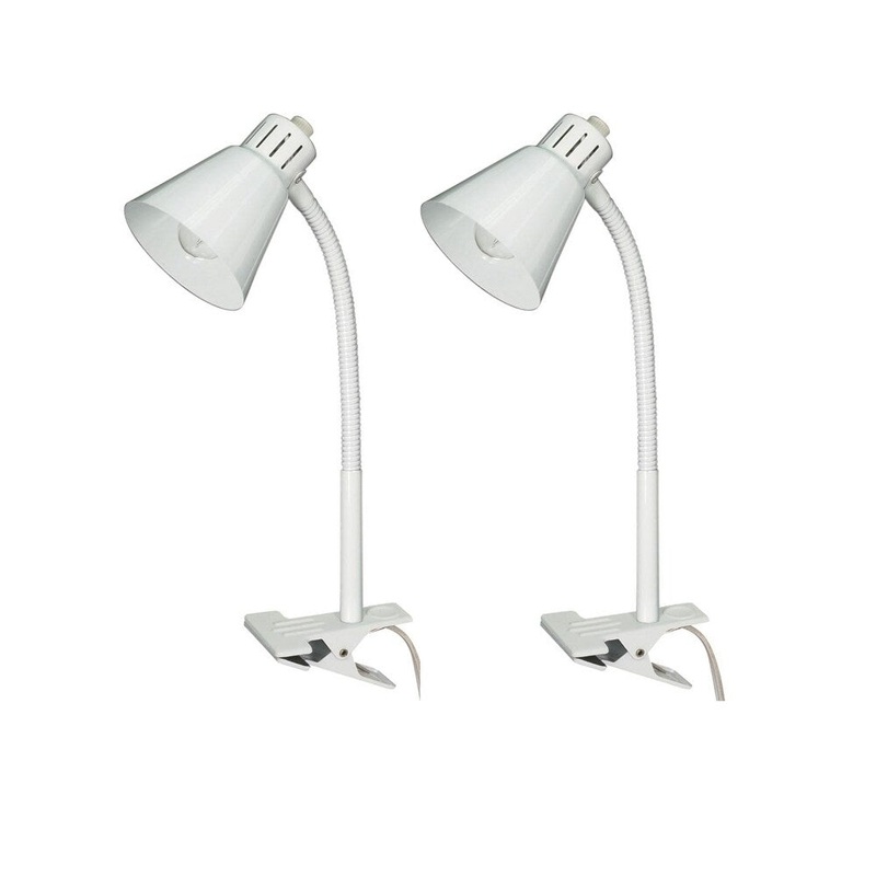 Satco 13"H 1 Light Clip-On Gooseneck White Clamp Desk Lamp - 2 Pack
