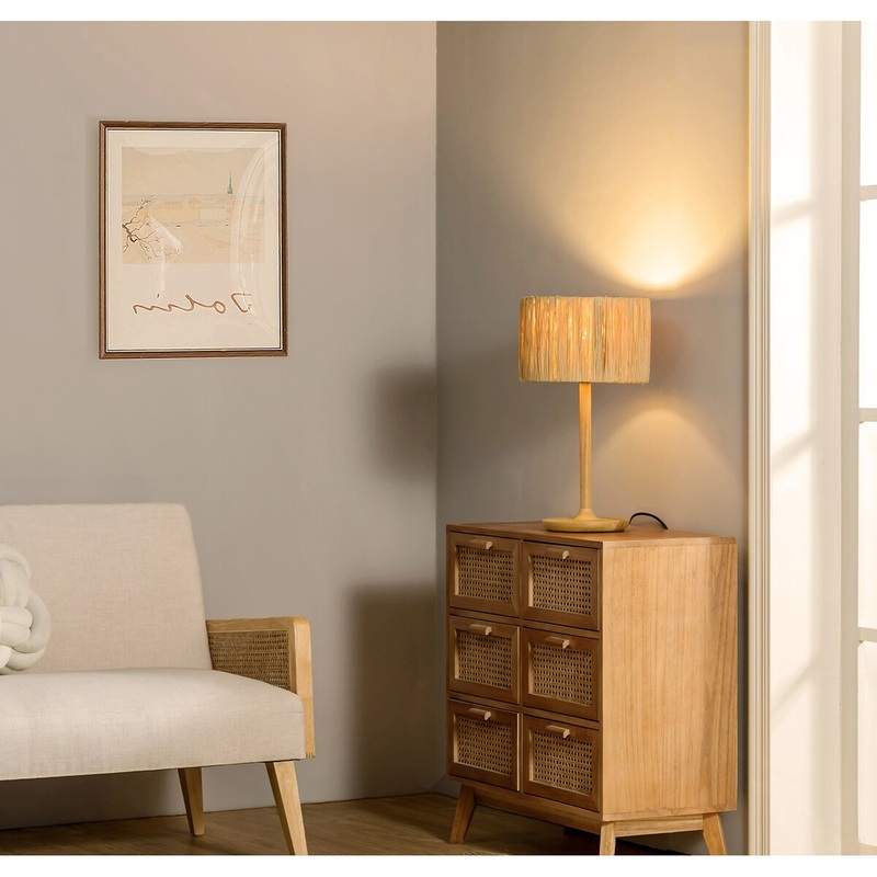 Solid Wood 21.3" Table Lamp with In-line Switch Control and Grass Made-Up Lampshade