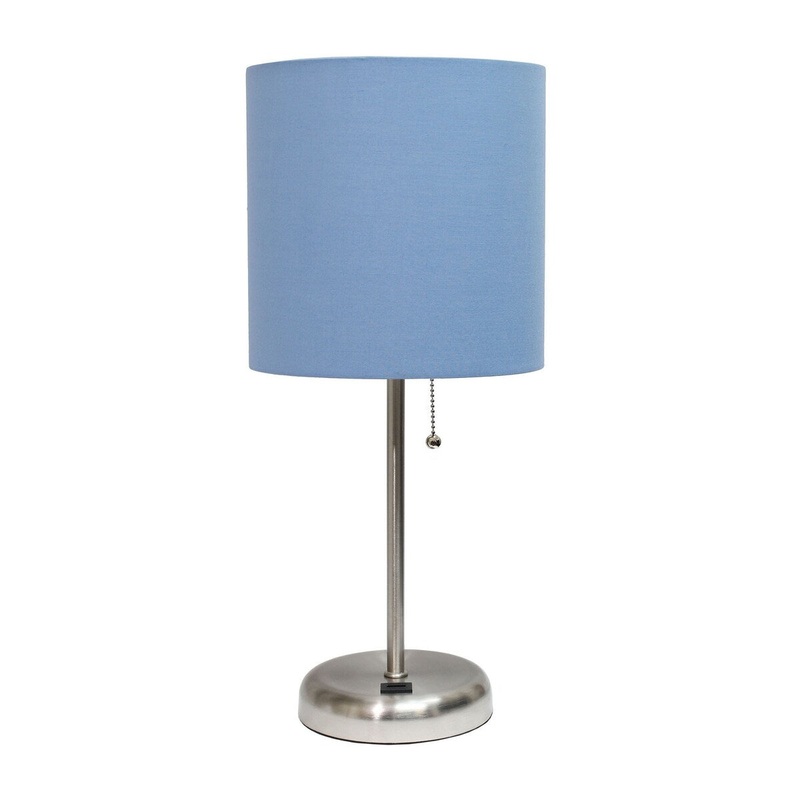 Creekwood 19.5" Bedside Usb Port Feature Standard Metal Desk Lamp - Brushed Steel/Blue Shade - 9x9x15