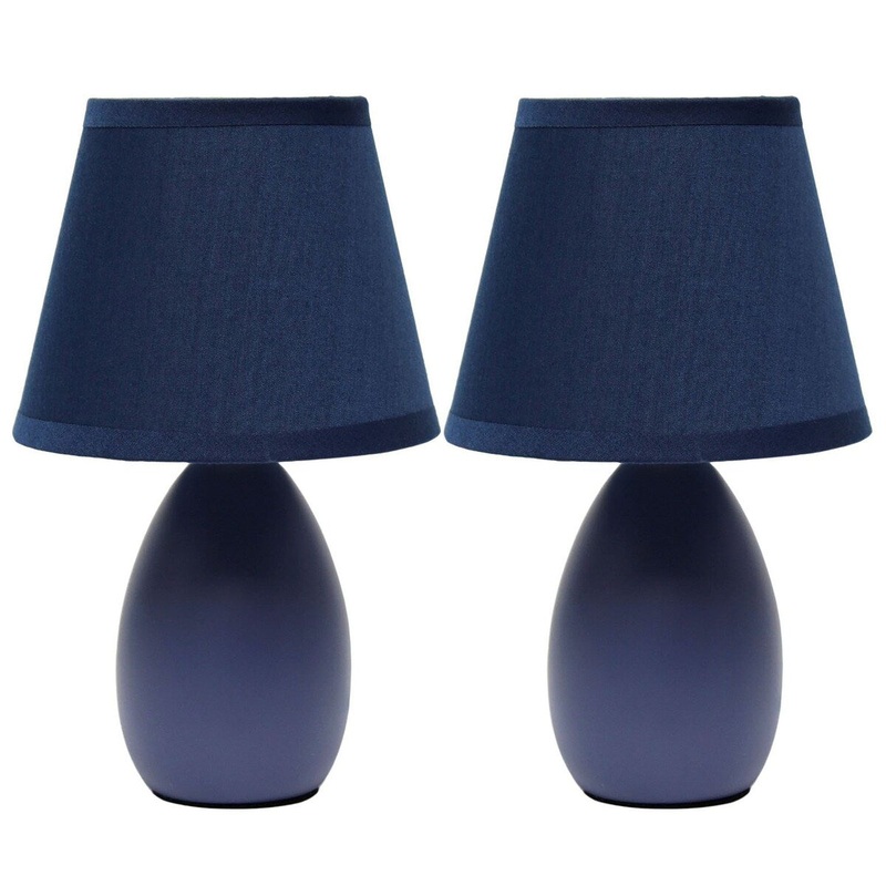 Creekwood 9.45" Petite Ceramic Oblong Bedside Desk Lamp, Two Pack Set - Blue - 12.20x6.29x8.07