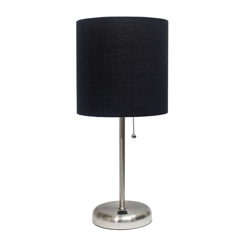 Creekwood Oslo 19.5" Bedside Usb Port Feature Metal Table Desk Lamp - Brushed Steel/Black Shade - 9x9x15