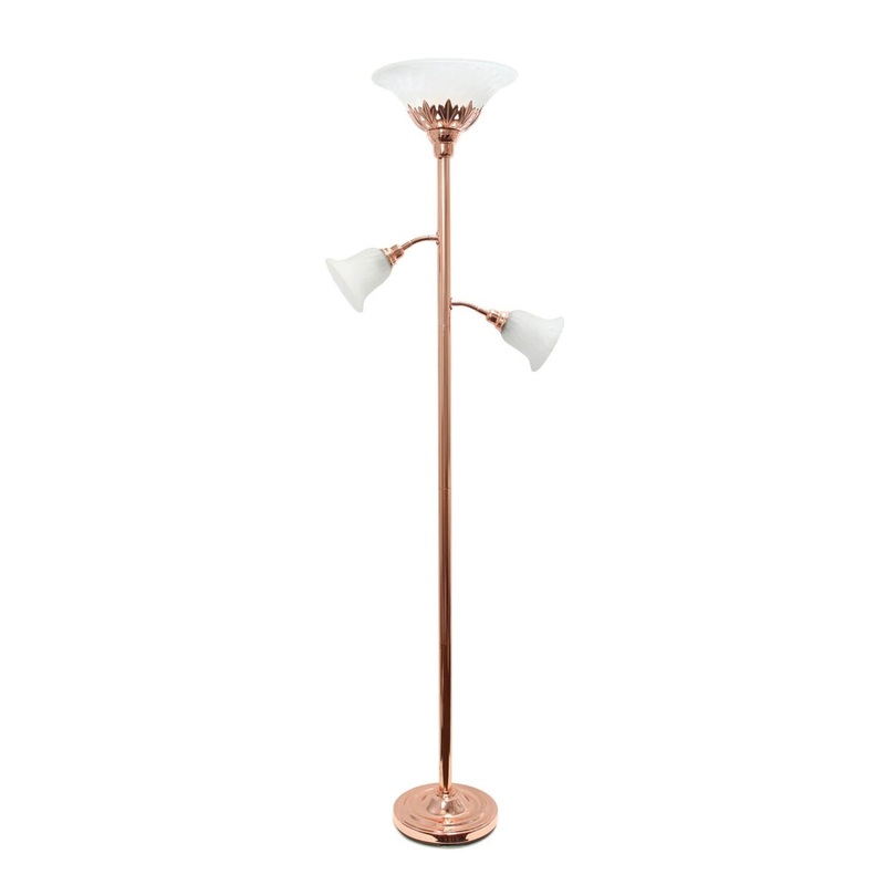 Elegant Designs 3 Light Floor Lamp Scalloped Glass Shades, Rose Gold - 13"L x 21.5"W x 71"H,