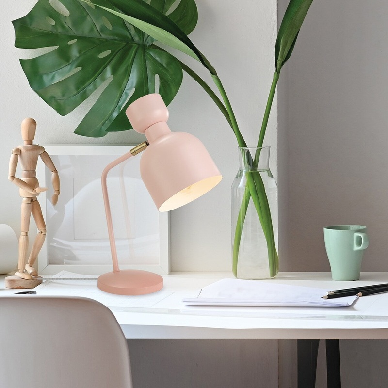 Harper 16" Matte Pink Desk Lamp with Matte Brass Pivot Joint - one size