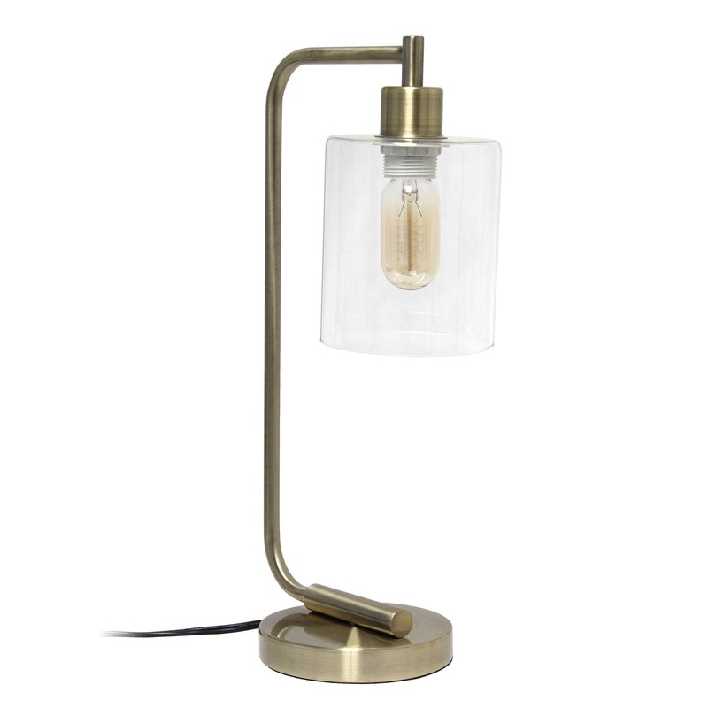 Iron Lantern Desk Lamp with Glass Shade Antique Brass