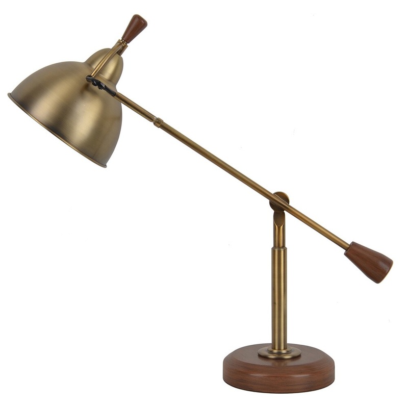 J Hunt and Company Brushed Brass/Oak Task Table Lamp