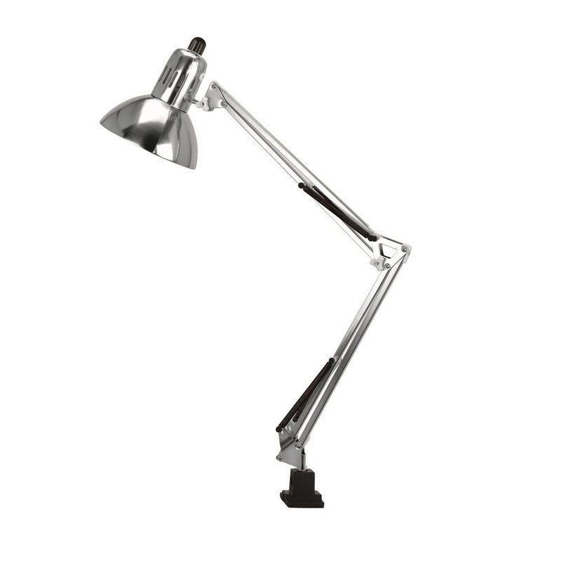 Lite Source Swing Arm Fluorescent Clamp-on Lamp, Polished Steel