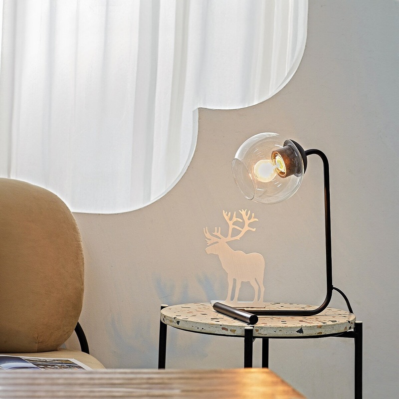 Livia 15" Matte Black Desk Lamp with Clear Glass Shade