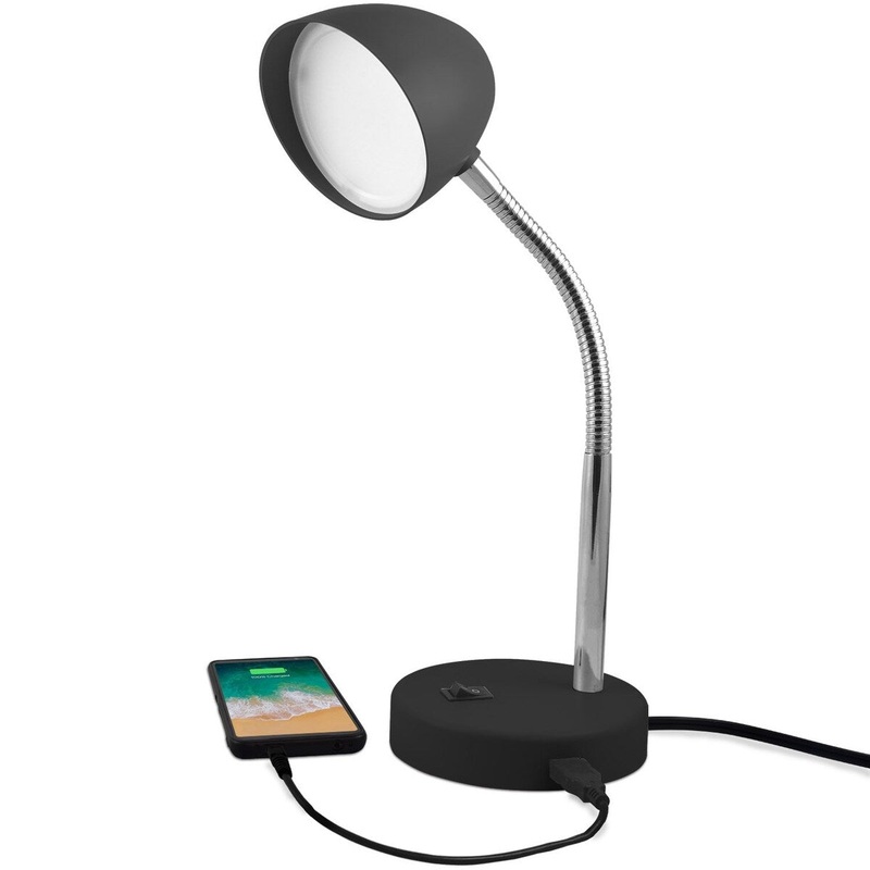 MaxLite LED Desk Lamp with USB Charging Port, Black Desk Lamp, Adjustable Neck, On/Off Switch, Warm Gentle Light