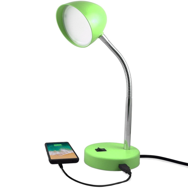 MaxLite LED Desk Lamp with USB Charging Port, Green Desk Lamp, Adjustable Neck, On/Off Switch, Warm Gentle Light