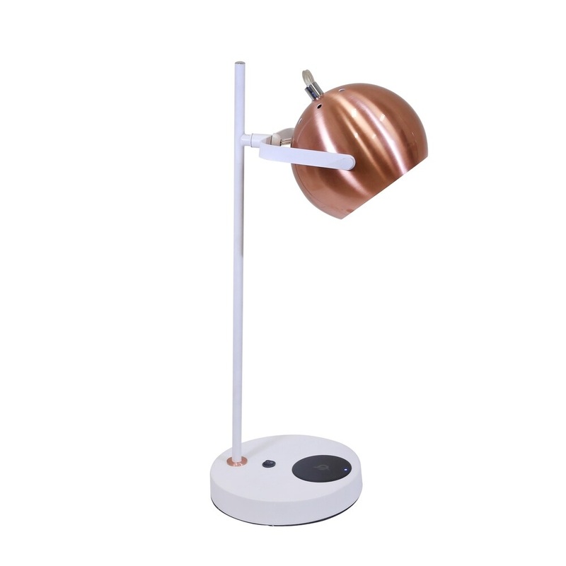 Metal 20" Task Lamp, Matte White, W/Wireless Charger & Usb