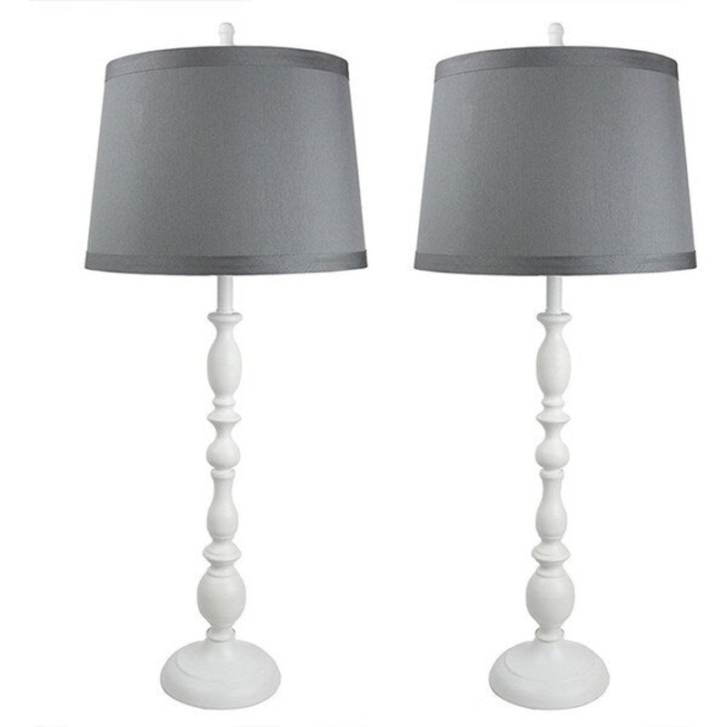 Copper Grove Laprey White Buffet Lamps with Grey Drum Shades (Set of 2)