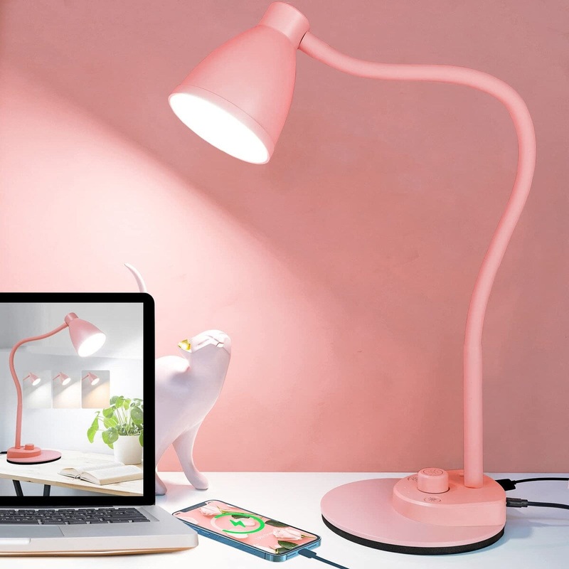 Cute Desk Lamp , Pink Lamp 3 Color Modes Dimmable Reading Lamp, Flexible Gooseneck Table Light Auto Dimming Task Lamp