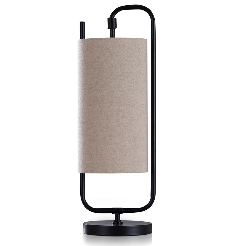 Indra - Painted Metal Accent Desk Lamp - Black Finish - Oatmeal Beige Shade