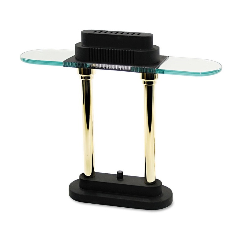 Ledu Halogen Desk Lamp Glass Shade 15-inch High Black Base