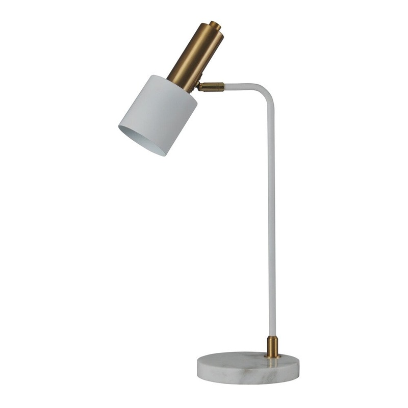 Matte White and Brass Off Center Stem Task Lamp with Marble Base